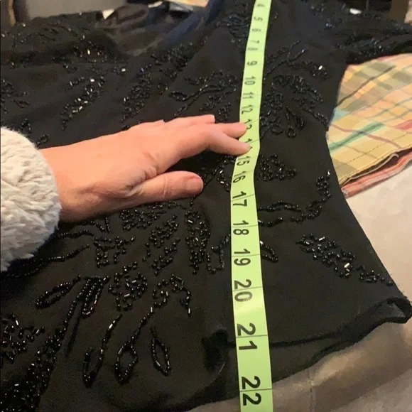 DressBarn Black beaded top w sheer beaded sleeves - Picture 6 of 6